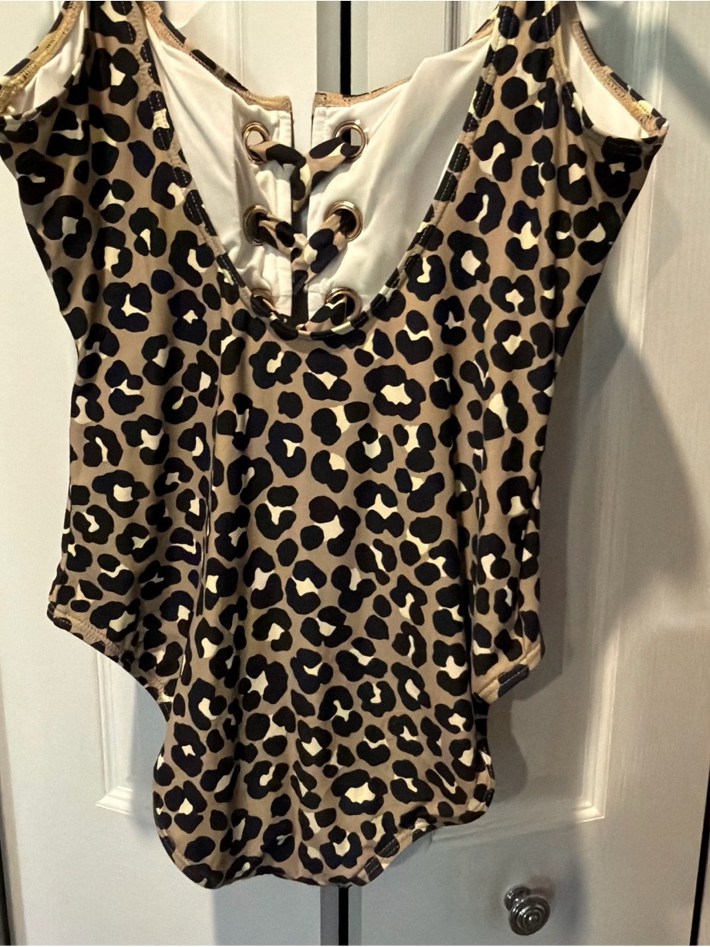 MICHAEL KORS Leopard Lace-Up One-Piece Swimsuit - Tan & Black - Picture 5 of 10